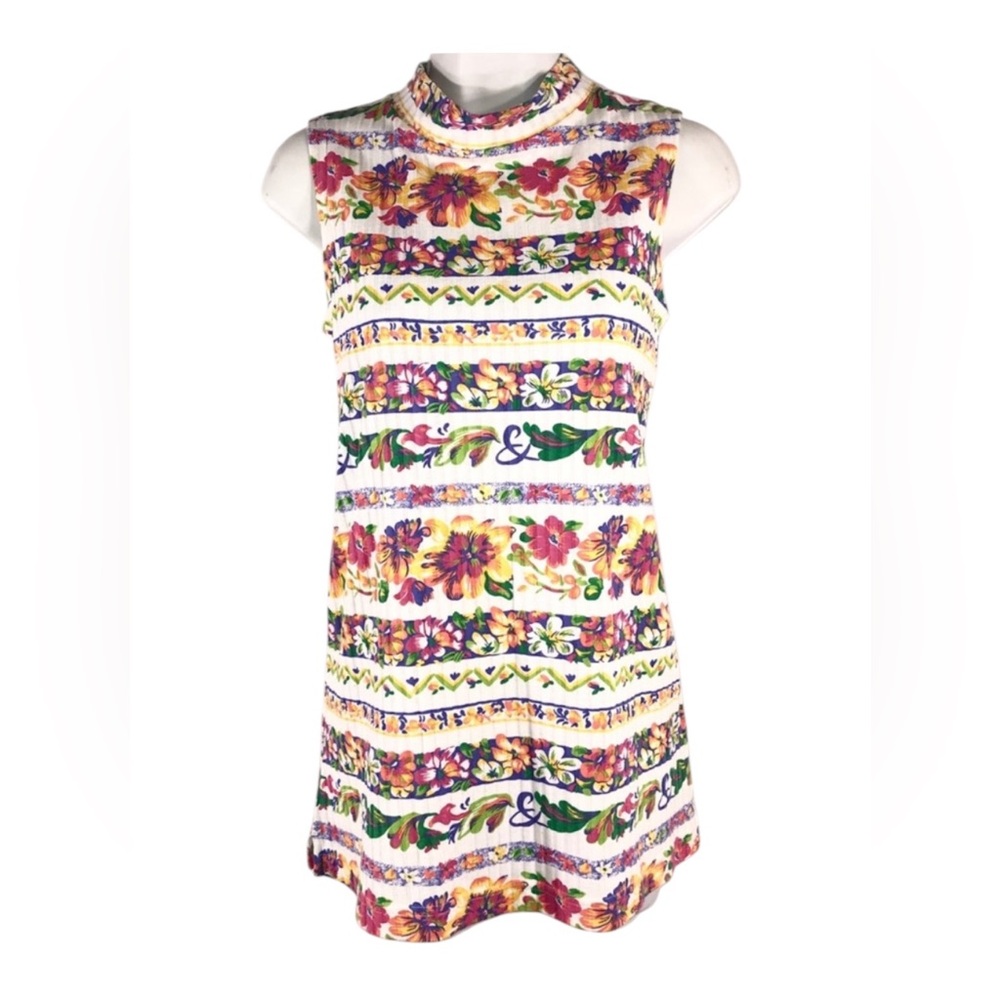 Vintage Floral Knit Sleeveless Long Top
